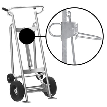 Valley Craft 4-Wheel Drum Hand Truck - Aluminum, (2) Pneumatic Wheels, (2) Rear Poly, Hand Brake, 1000 lb. Capacity, Chime Hook for Plastic Drums